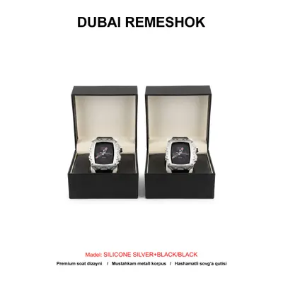 DUBAI REMESHOK 44-45mm LUX SILICONE SILVER+BLACK/BLACK
