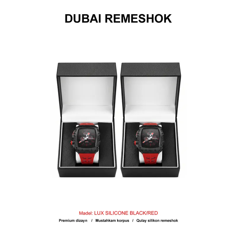 DUBAI REMESHOK 44-45mm LUX SILICONE BLACK/RED