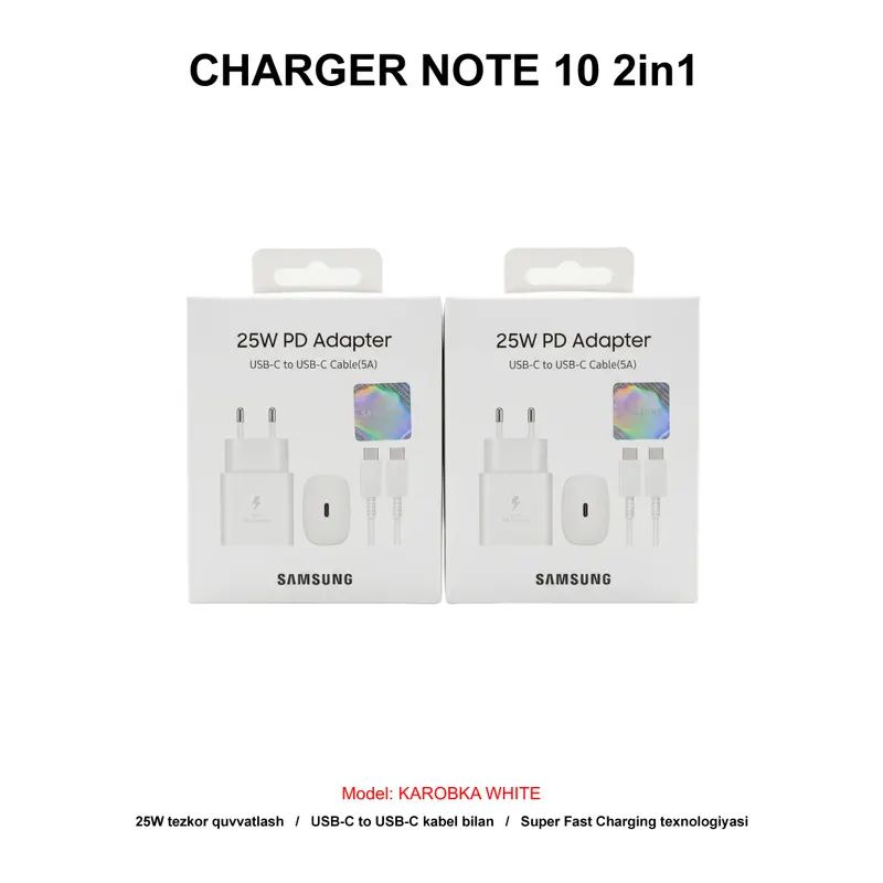 CHARGER NOTE 10 2in1 KAROBKA WHITE