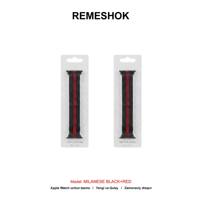 REMESHOK 42-44-45mm MILANESE BLACK+RED