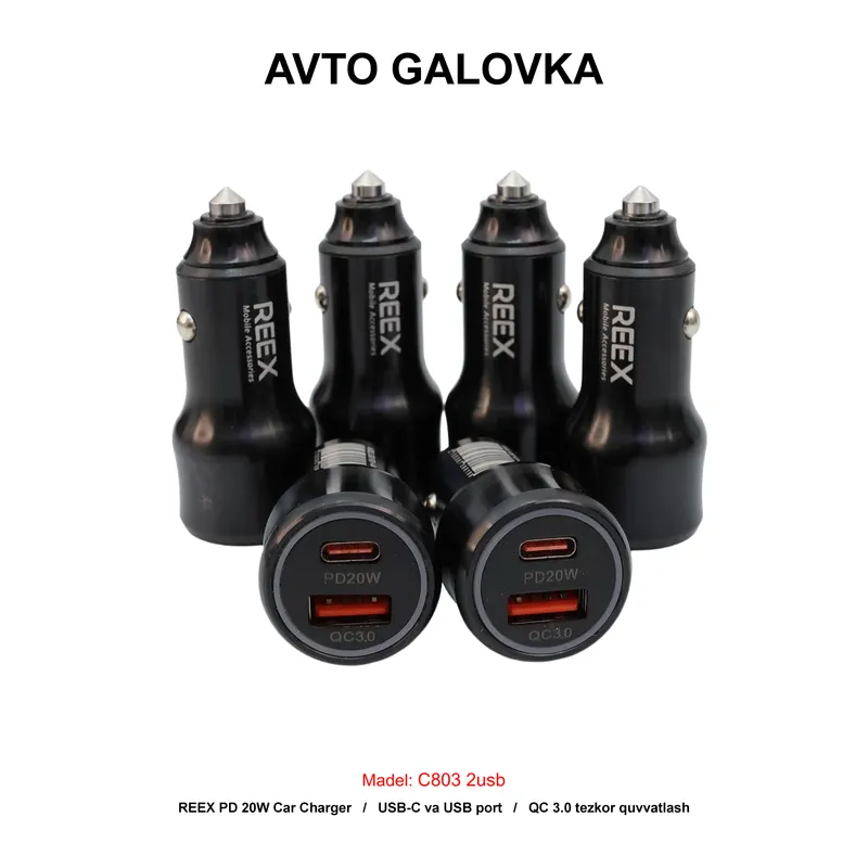 CAR CHARGER C803 USB+C BLACK