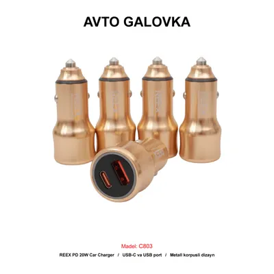 CAR CHARGER C803 USB+C GOLD