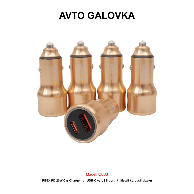 CAR CHARGER C803 USB+C GOLD