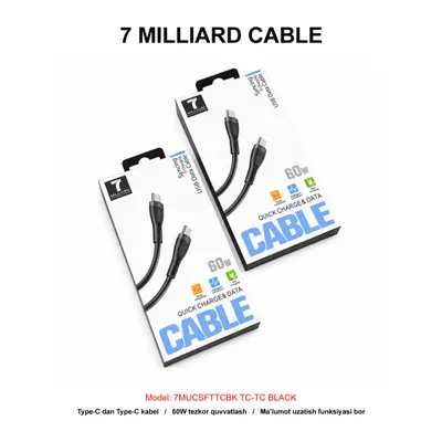 USB CABLE 7 MILLIARD SOFT 7MUCSFTTCBK TC-TC BLACK