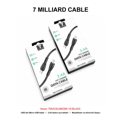 USB CABLE 7 MILLIARD SILICONE 7MUCSLNMCBK V8 BLACK