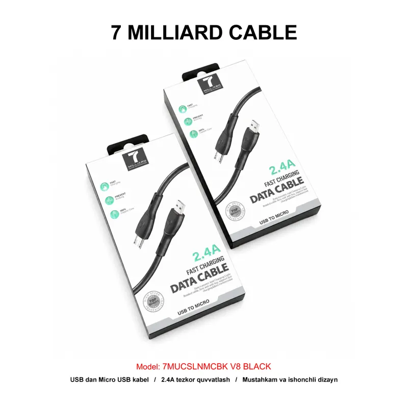 USB CABLE 7 MILLIARD SILICONE 7MUCSLNMCBK V8 BLACK