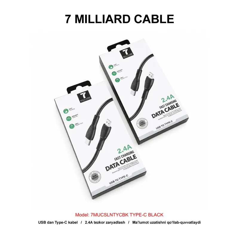 USB CABLE 7 MILLIARD SILICONE 7MUCSLNTYCBK TYPE-C BLACK