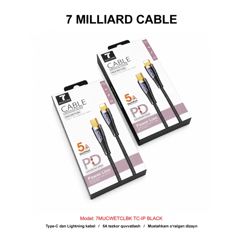 USB CABLE 7 MILLIARD WEAVE 7MUCWETCLBK TC-IP BLACK