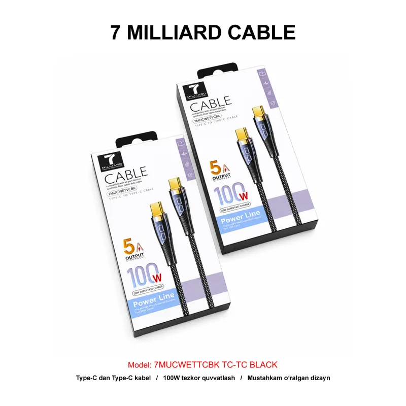 USB CABLE 7 MILLIARD WEAVE 7MUCWETTCBK TC-TC BLACK
