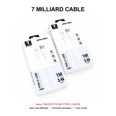 USB CABLE 7 MILLIARD PVC 7MUCPVTYCWH TYPE-C WHITE