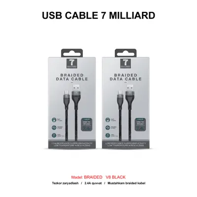 USB CABLE 7 MILLIARD BRAIDED 7MUCBDMCBK V8 BLACK