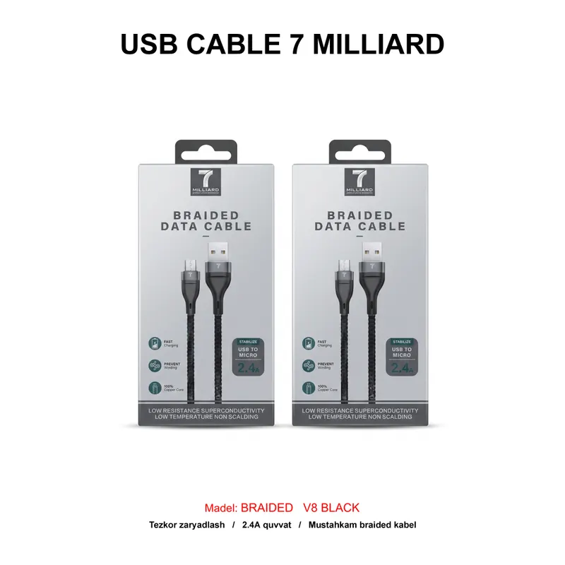USB CABLE 7 MILLIARD BRAIDED 7MUCBDMCBK V8 BLACK