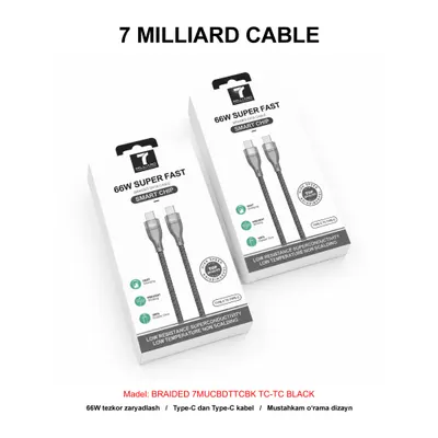 USB CABLE 7 MILLIARD BRAIDED 7MUCBDTTCBK TC-TC BLACK