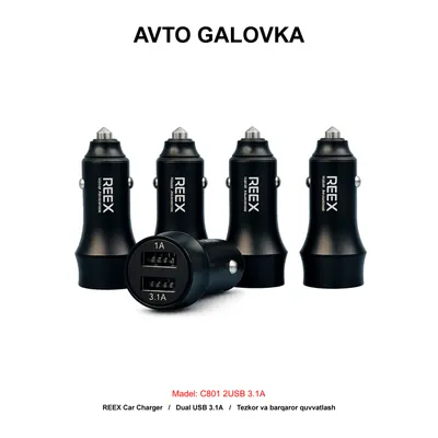 CAR CHARGER C801 2USB 3.1A BLACK