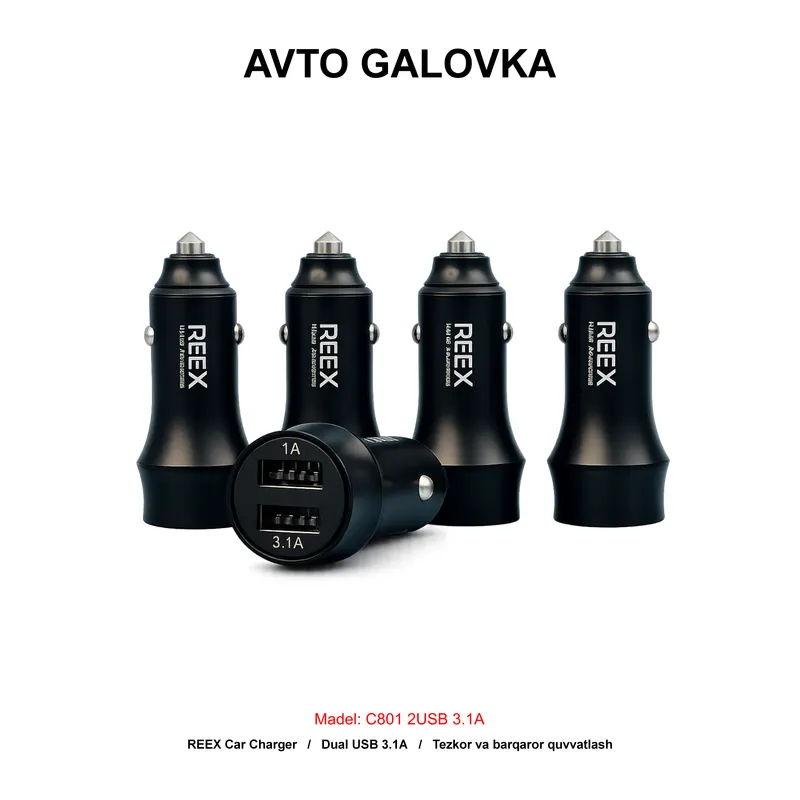 CAR CHARGER C801 2USB 3.1A BLACK