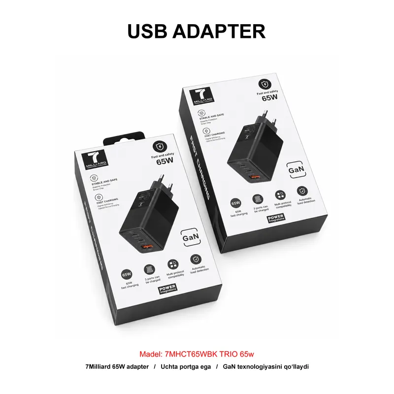 ADAPTER 7 MILLIARD TRIO 65W 7MHCT65WBK BLACK