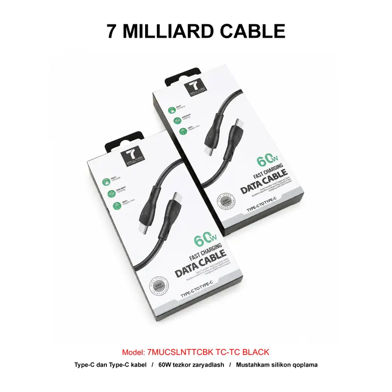 USB CABLE 7 MILLIARD SILICONE 7MUCSLNTTCBK TC-TC BLACK
