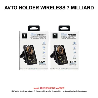 AVTO HOLDER WIRELESS 7 MILLIARD TRANSPARENT MAGNET 7MAHWTPMBK BLACK