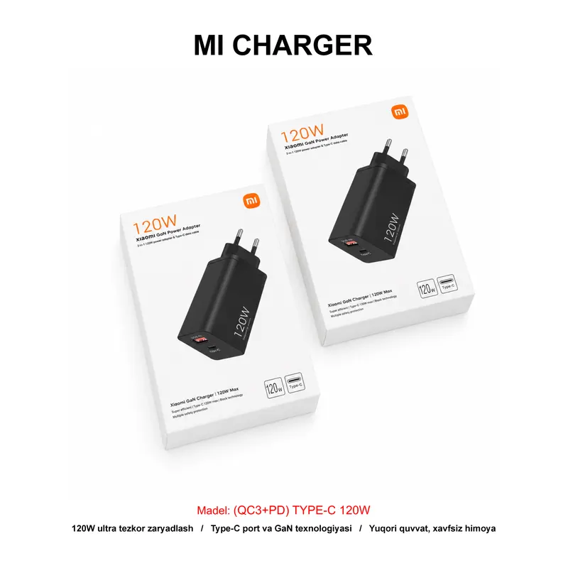 CHARGER MI KAROBKA GAN 120W QC3+PD TYPE-C BLACK