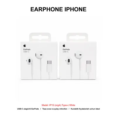EARPHONE IP15 (ORG/K) TYPE-C WHITE