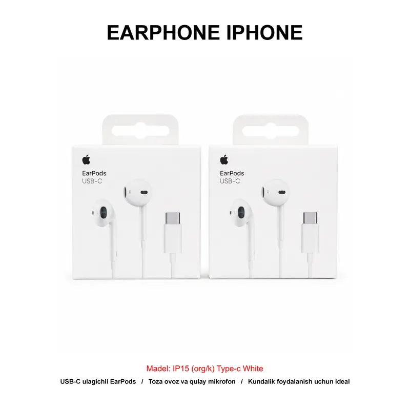 EARPHONE IP15 (ORG/K) TYPE-C WHITE