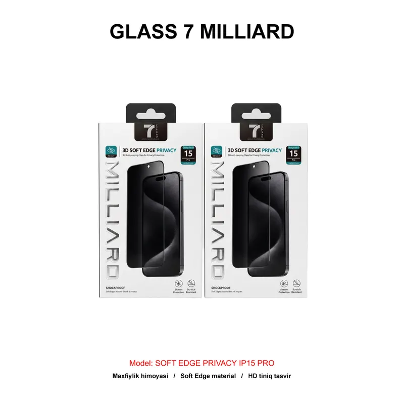 GLASS 7 MILLIARD SOFT EDGE PRIVACY IP15 PRO 7MSEGPY15P