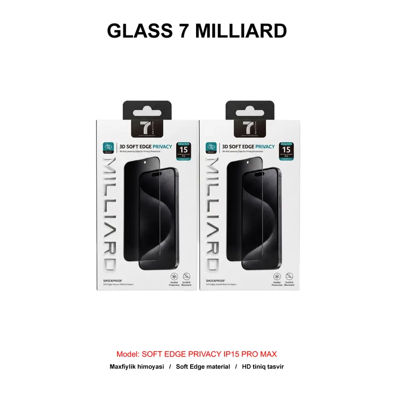 GLASS 7 MILLIARD SOFT EDGE PRIVACY IP15 PRO MAX 7MSEGPY15PM