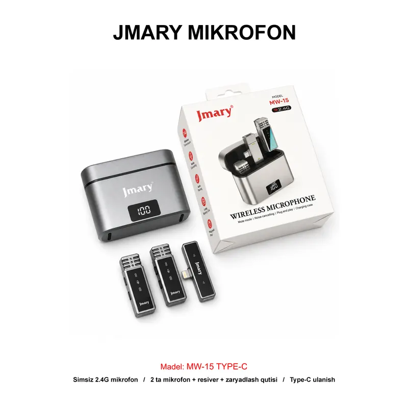 MIKROFON JMARY MW-15 TYPE-C GREY