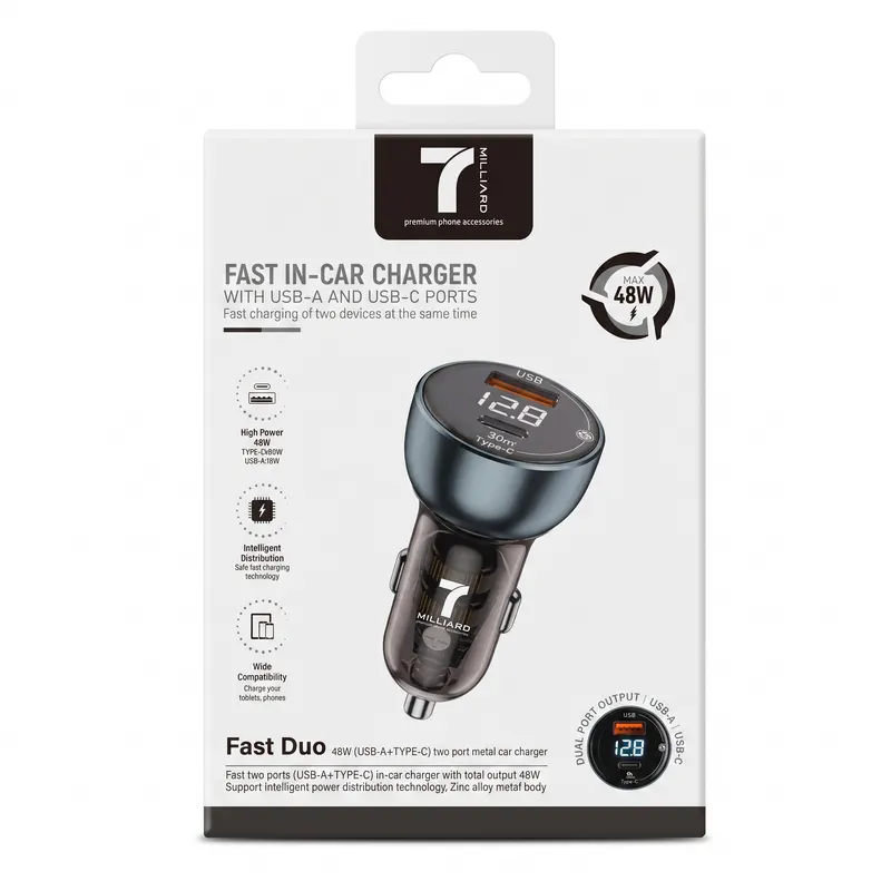 CAR CHARGER 7 MILLIARD FAST DUO CC7ML48WBK BLACK