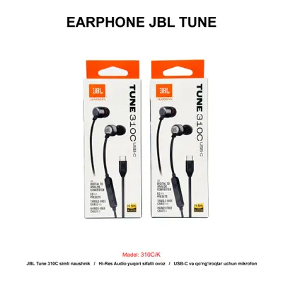 EARPHONE JBL TUNE 310C/K TYPE-C BLACK