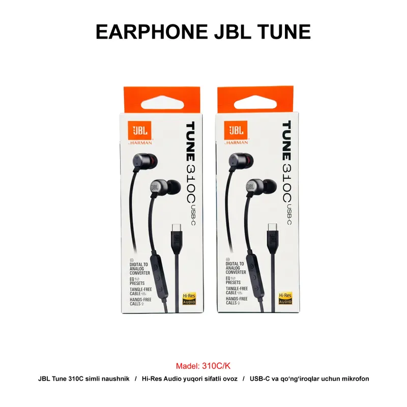 EARPHONE JBL TUNE 310C/K TYPE-C BLACK
