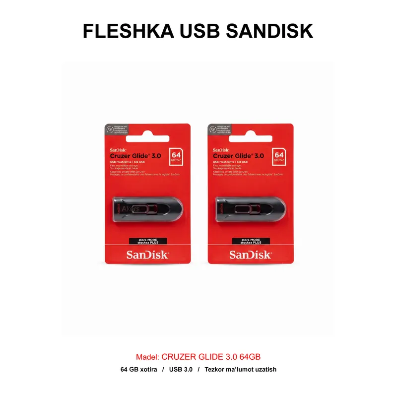 FLESHKA USB SANDISK CRUZER GLIDE 3.0 64GB