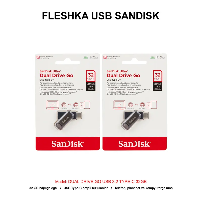FLESHKA USB SANDISK DUAL DRIVE GO USB 3.2 TYPE-C 32GB