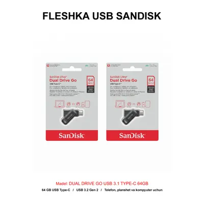 FLESHKA USB SANDISK DUAL DRIVE GO USB 3.1 TYPE-C 64GB