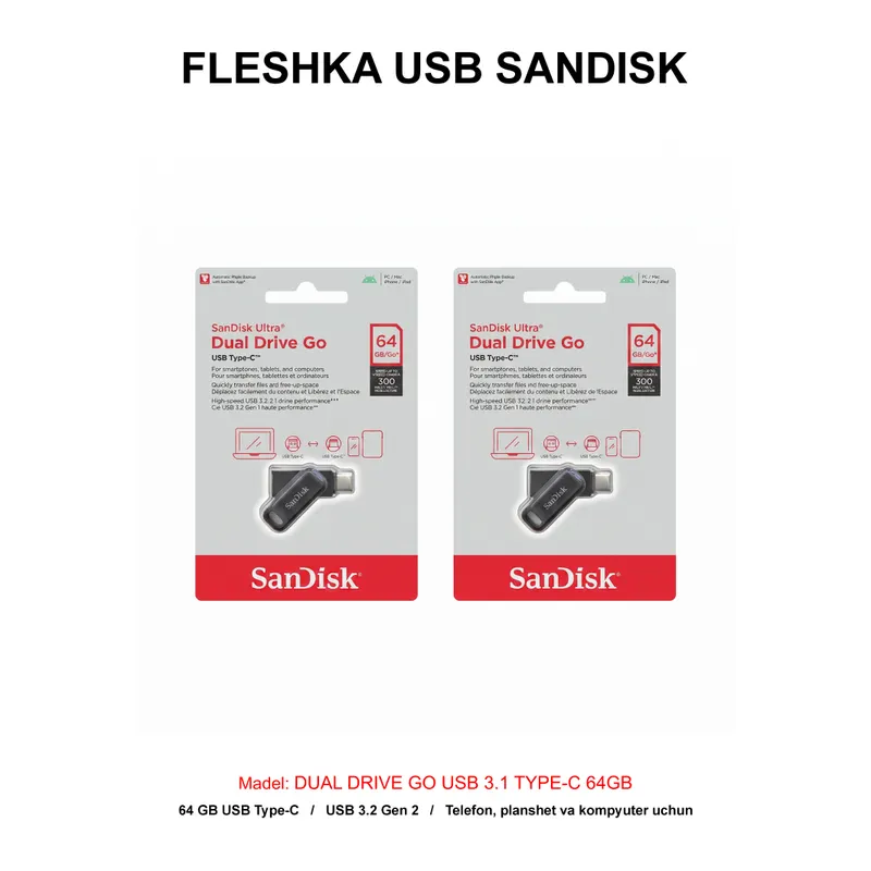 FLESHKA USB SANDISK DUAL DRIVE GO USB 3.1 TYPE-C 64GB