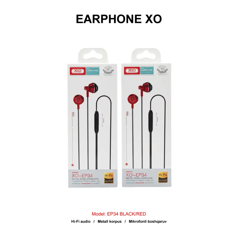 EARPHONE XO EP34 BLACK/RED