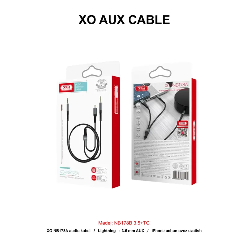 XO AUX CABLE NB178B 3,5+TC BLACK
