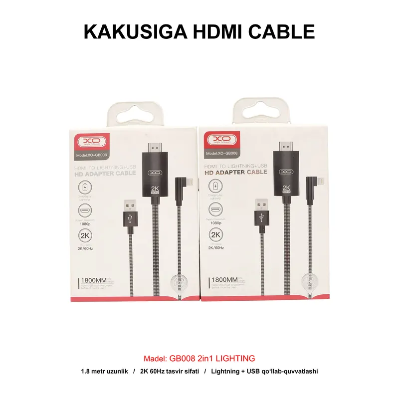 XO HDMI CABLE GB008 2in1 LIGHTING BLACK