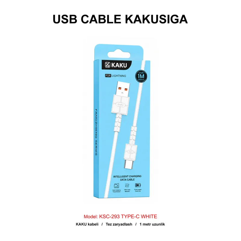 USB CABLE KAKUSIGA KSC-293 TYPE-C WHITE