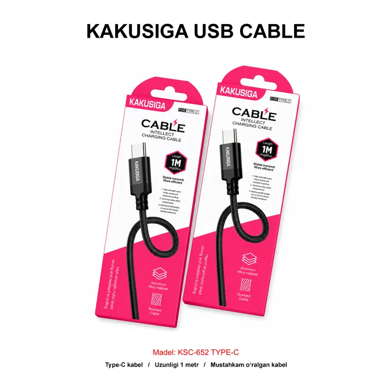 USB CABLE KAKUSIGA KSC-652 TYPE-C BLACK