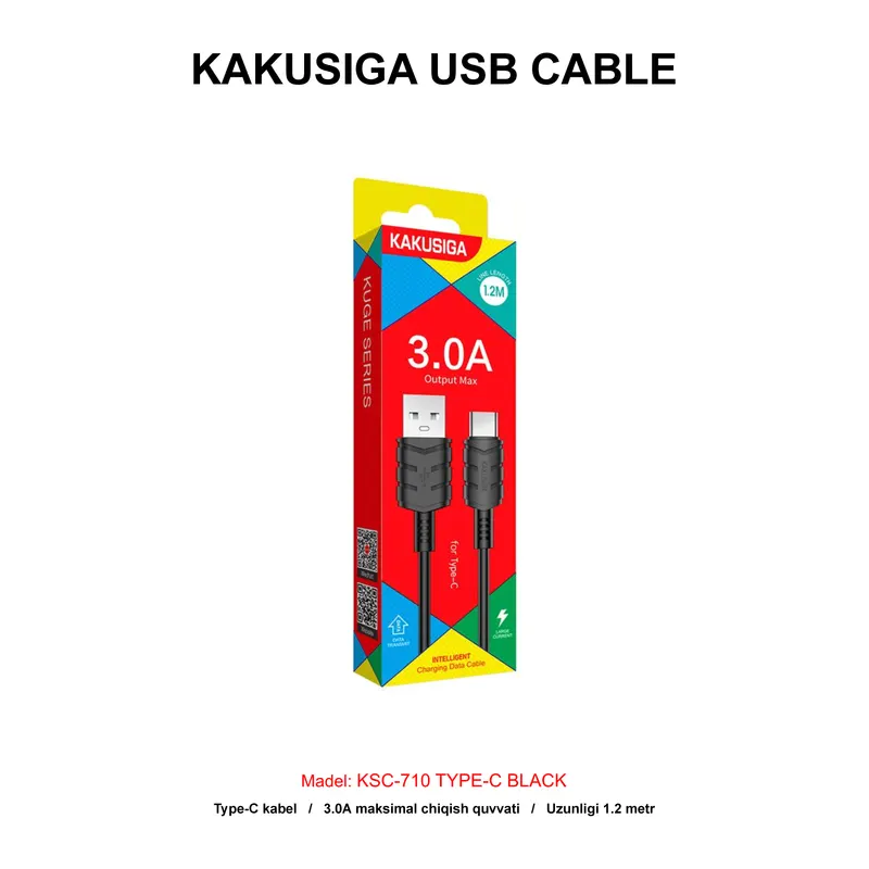 USB CABLE KAKUSIGA KSC-710 TYPE-C BLACK