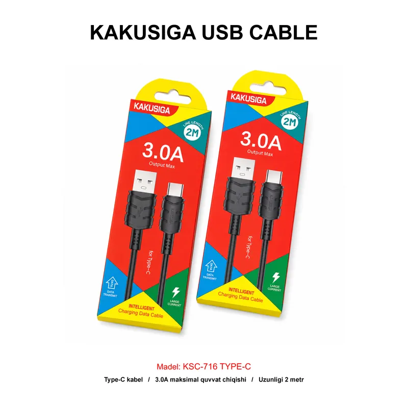 USB CABLE KAKUSIGA KSC-716 TYPE-C BLACK