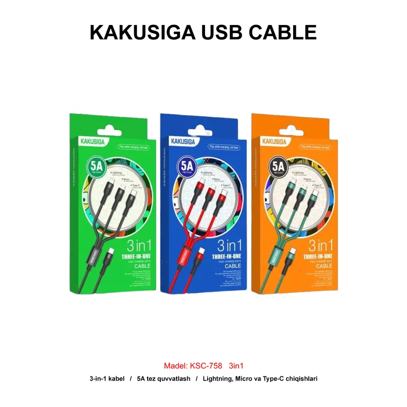 USB CABLE KAKUSIGA KSC-758 3in1 RED