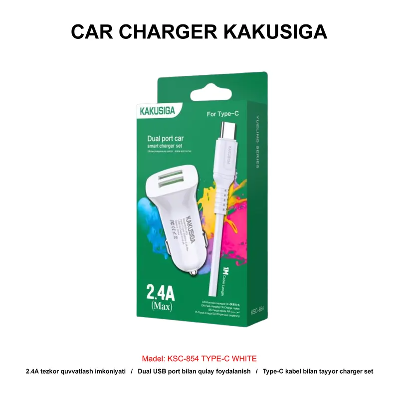 CAR CHARGER KAKUSIGA KSC-854 TYPE-C WHITE