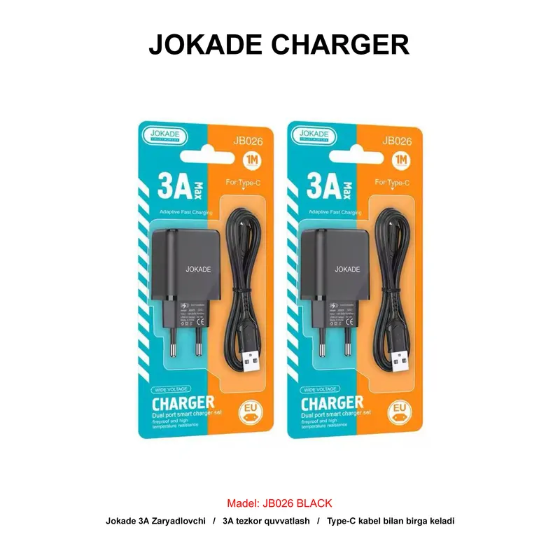 CHARGER JOKADE JB026 TYPE-C BLACK