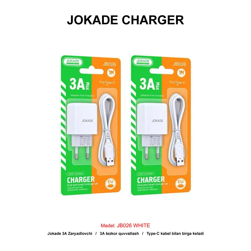 CHARGER JOKADE JB026 TYPE-C WHITE