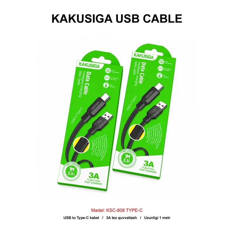 USB CABLE KAKUSIGA KSC-808 TYPE-C BLACK