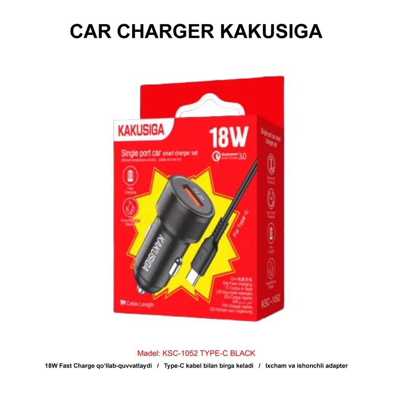 CAR CHARGER KAKUSIGA KSC-1052 TYPE-C BLACK