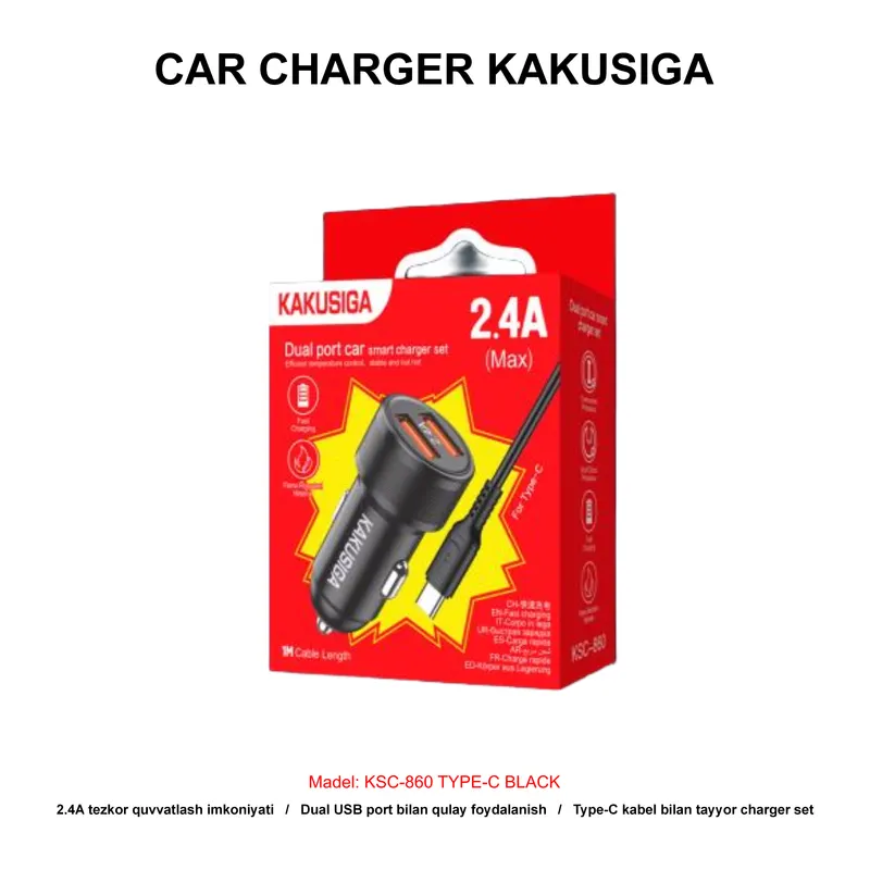 CAR CHARGER KAKUSIGA KSC-860 TYPE-C BLACK