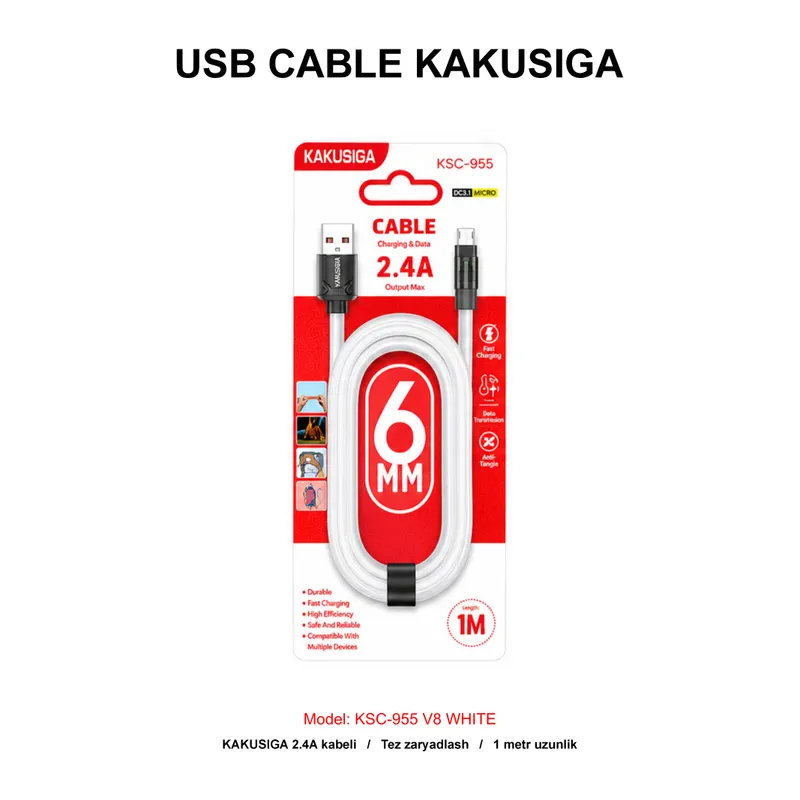 USB CABLE KAKUSIGA KSC-955 V8 WHITE